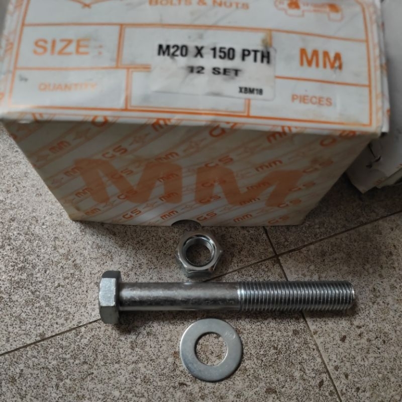 baut + mur + ring plat m20x150 kunci 30 galvanis/baut mur ring plat  kepala kunci m20x150 / baut + m