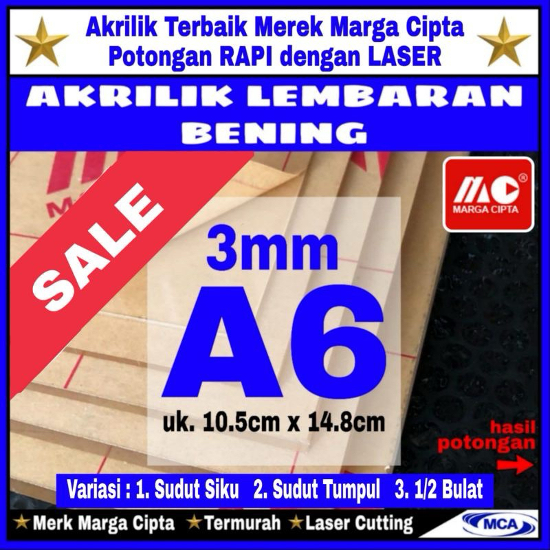 

AKRILIK lembaran 3mm A6 / Akrilik bening / Marga cipta / Acrylic