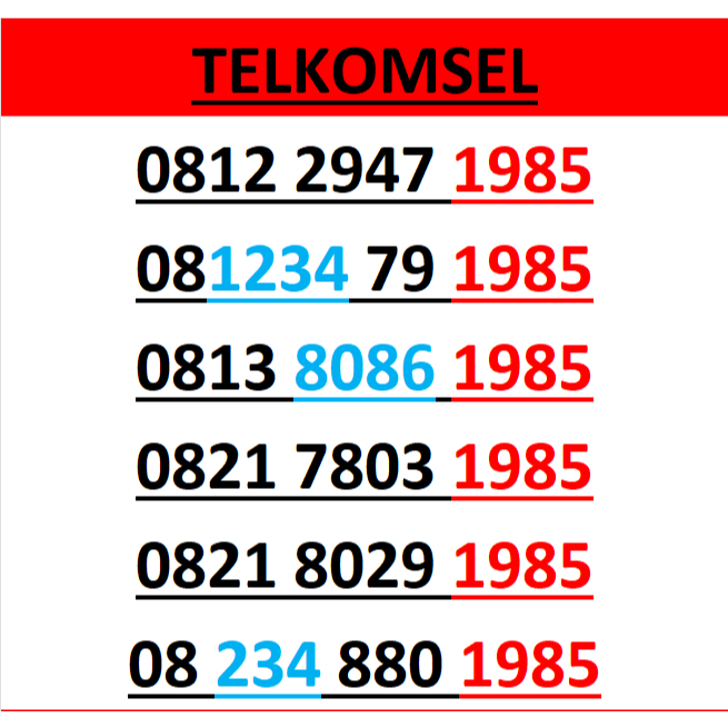 Nomor cantik telkomsel simpati 4g 5g seri tahun 1985 r250