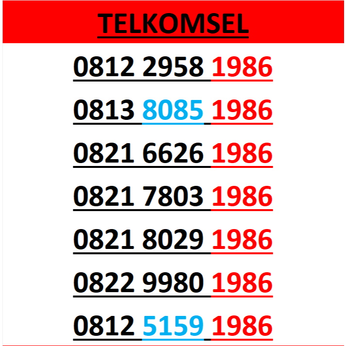 Nomor cantik telkomsel simpati 4g 5g seri tahun 1986 r250