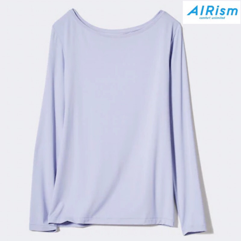 UNIQLO Women AIRism Kaos Manset Wanita UV Protection Crew Neck Lengan Panjang Silk Blend