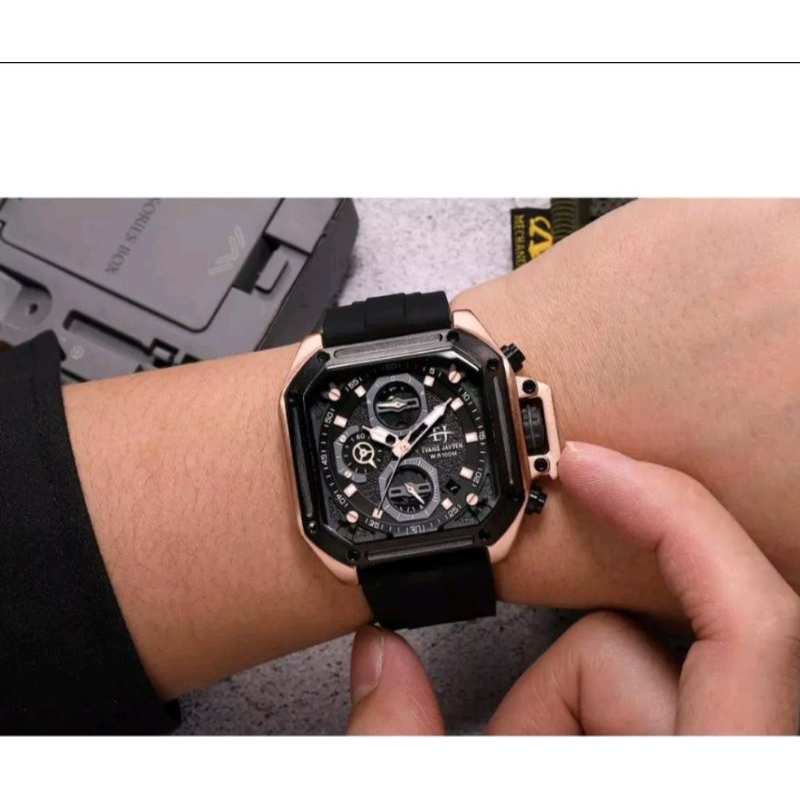 Jam Tangan Pria EVANS JAYDEN 9558 Original Sapphire Chronographrap Fullset Jam Terlaris
