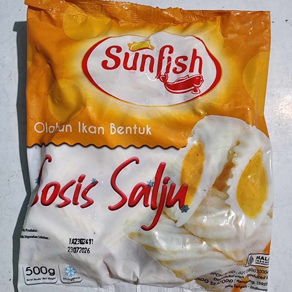 

Sunfish Sosis Salju, Olahan Ikan Bentuk, Kemasan 500gr