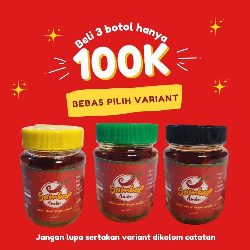 

Paket Bundling Sambal Ambu | Sambal Cumi Kemasan Botol 200gr Enak Pedas Murah Tanpa Pengawet
