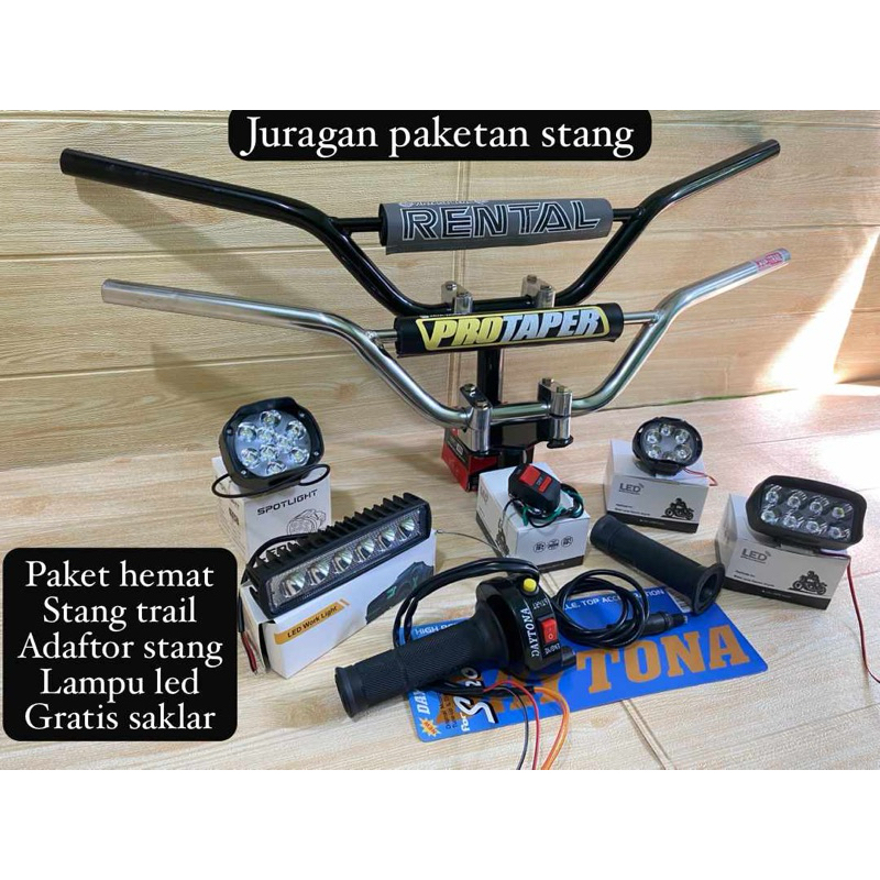 paket hemat stang trail+adaftor stang+gas spontan daytona 2tombol+lampu led=Gratis saklar