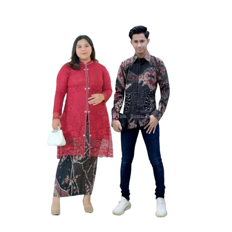 Couple Baju Kebaya Jumbo Ld 120 - 130 Mix Kemeja Batik Panjang Untuk Lamaran Wisuda Kondangan Modern