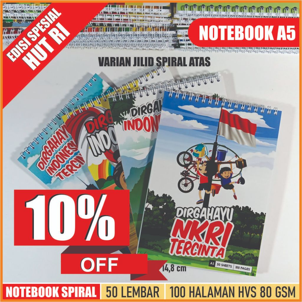 NOTEBOOK SPIRAL A5/BUKU TULIS/Souvenir/Hadiah HUT RI/Jilid Atas