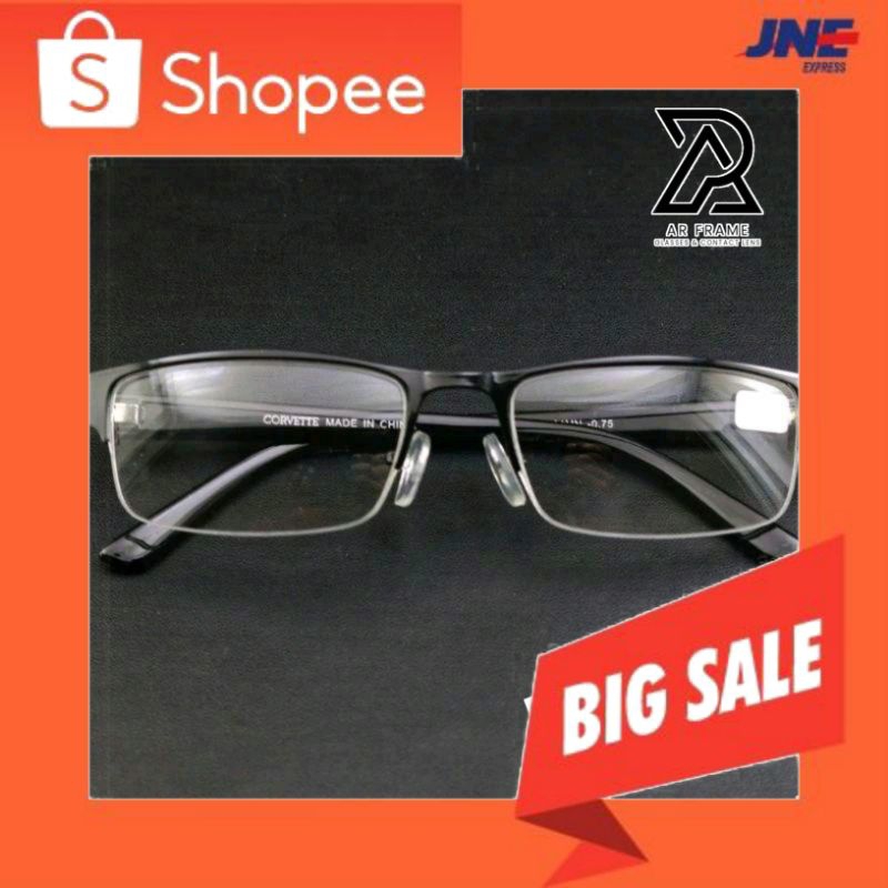 Kacamata Minus Gantung Frame Metal dengan Kaca Besi Pria Wanita - Black Glossy