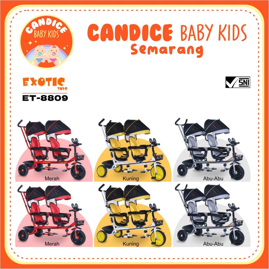 SEPEDA ANAK KEMBAR RODA TIGA TRICYCLE EXOTIC ET-8809