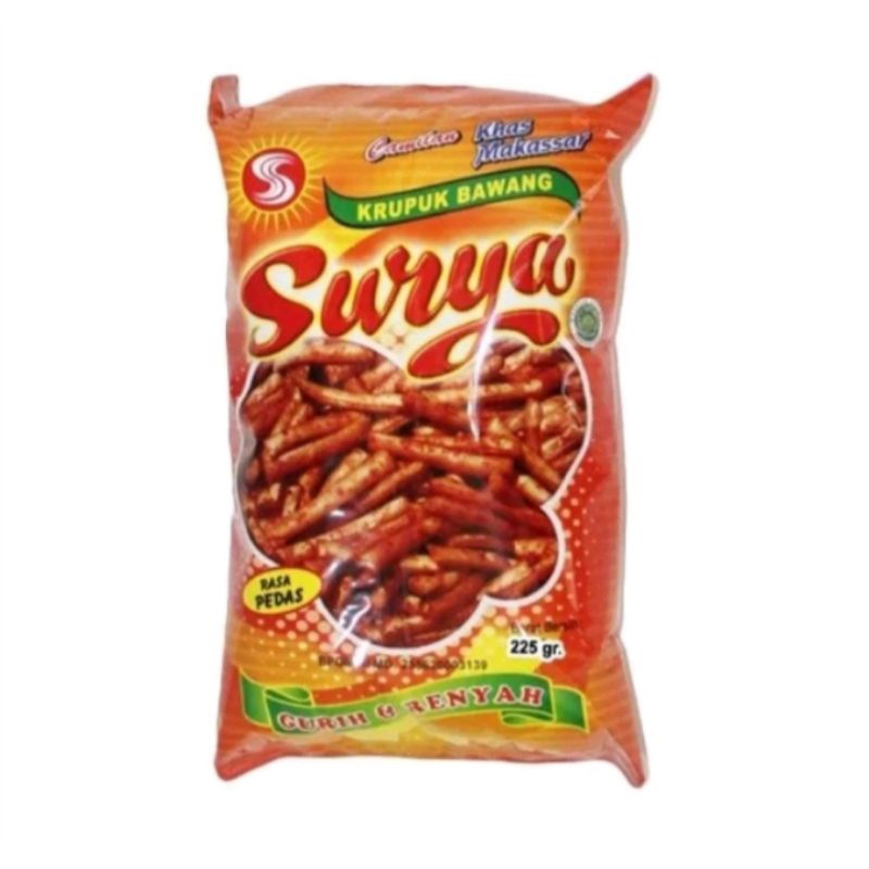 

Kerupuk Bawang Surya rasa Pedas 225gram