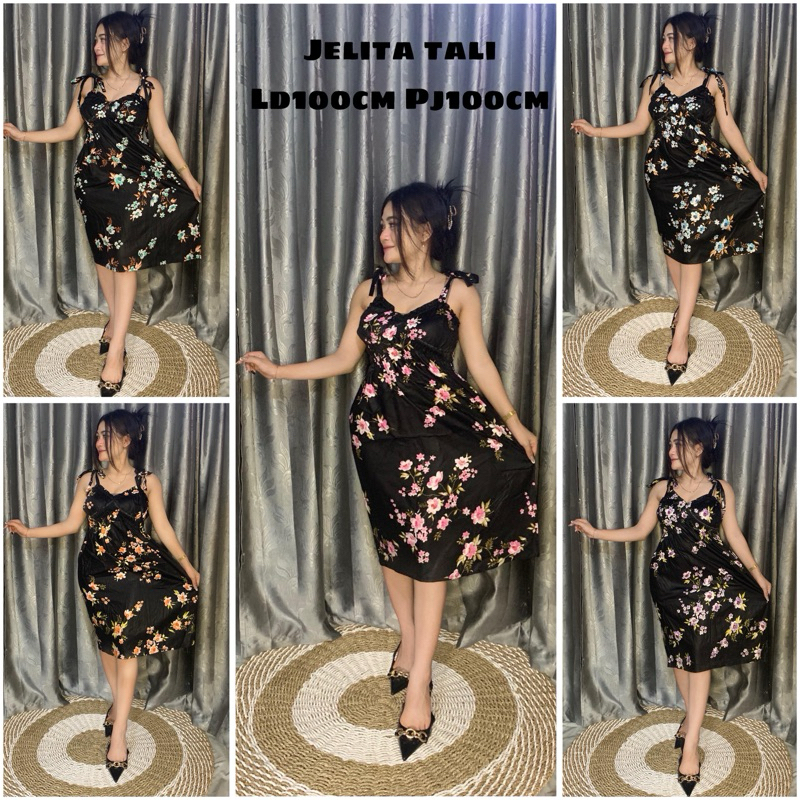 daster/dress Jelita tali lepas daster midi kerut dada muat BB 55kg termurah daster cantik kekinian n