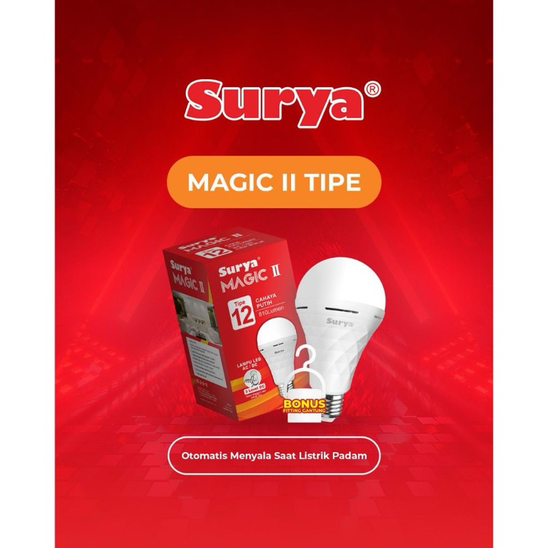 SURYA LAMPU LED EMERGENCY MAGIC 9W 12W 18W ARASHI AC DC 9 12 18 WATT SUNSONIC GENIUS AJAIB 7W GROSIR