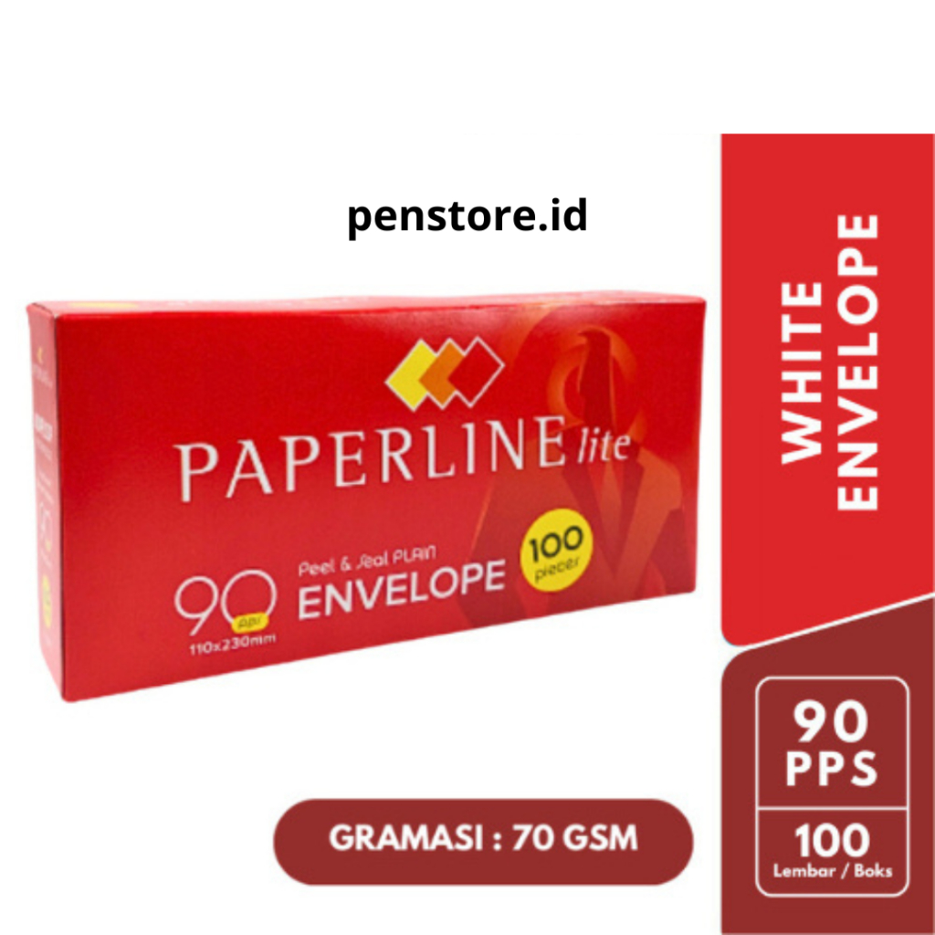 

(Pack = 100 pcs) Amplop Paperline LITE No.90 + lem / Amplop Panjang + Perekat uk.110x230 mm Isi 100 (dos merah)