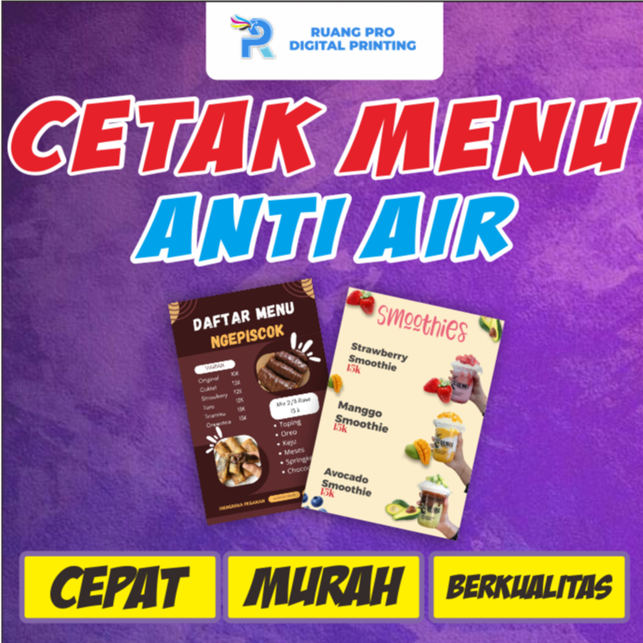 CETAK MENU ANTI AIR/DAFTAR HARGA/LAMINATING MENU A3 DAN F4 MURAHH