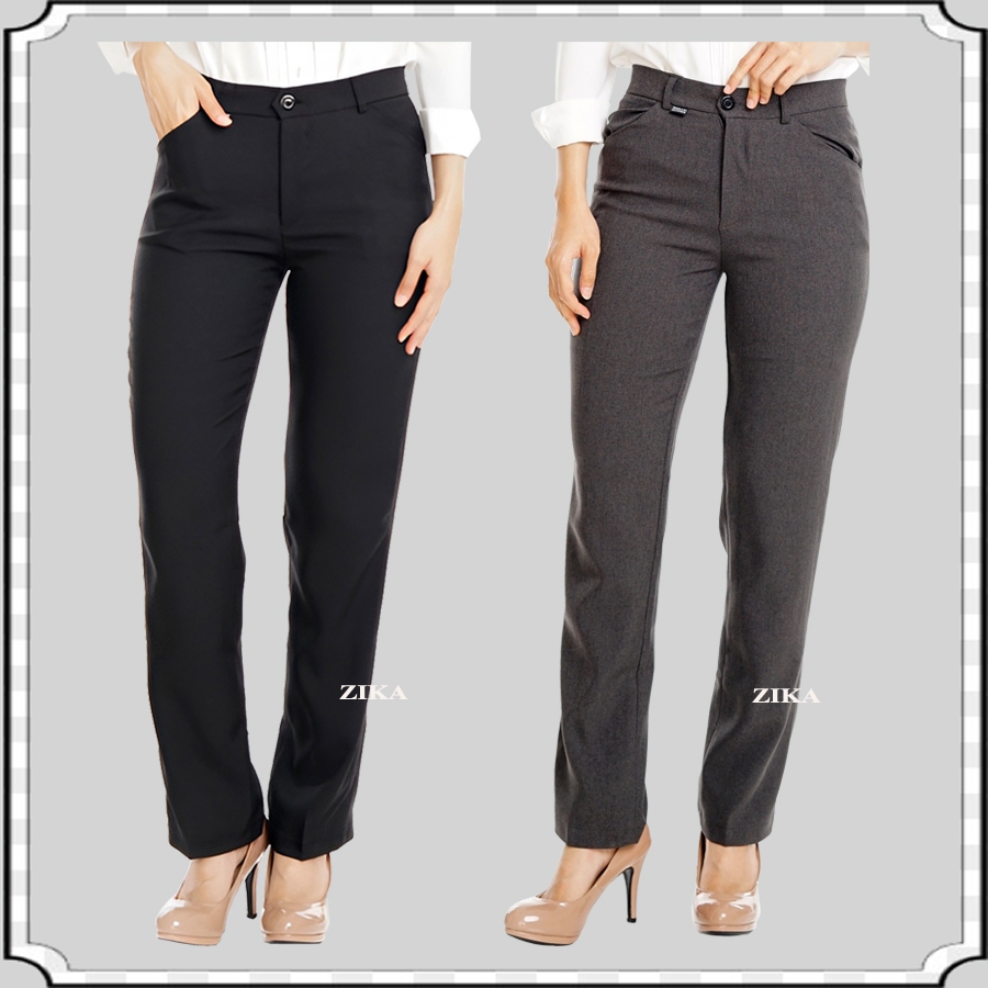 celana panjang bahan kain ES hitam polos kerja kantor formal wanita atau cewek