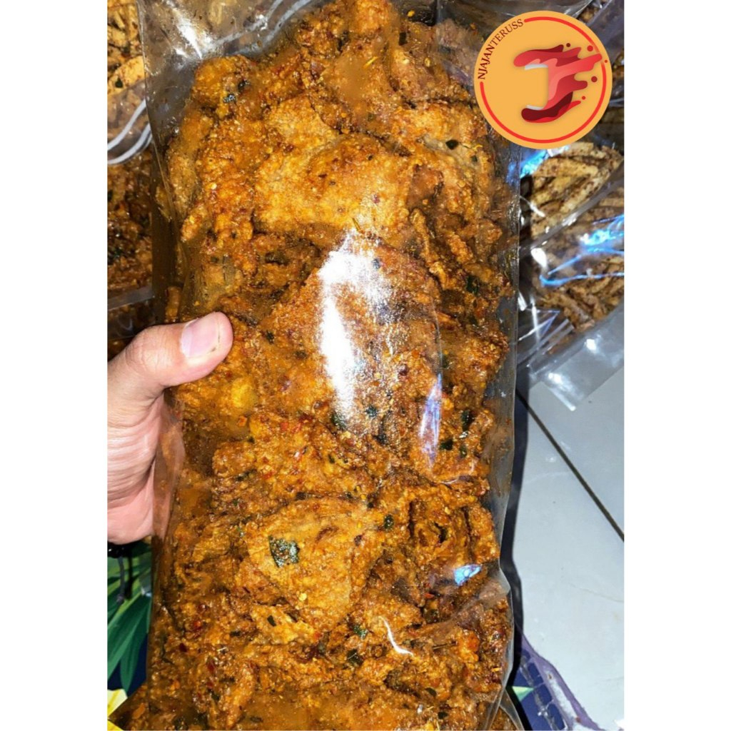 

Keripik Kulit Ayam Crispy Pedas Daun Jeruk 1kg Njajan Teruss