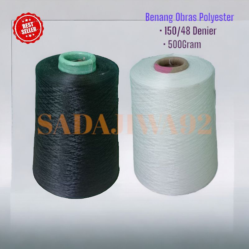 BENANG OBRAS POLYESTER 500GRAM HITAM/PUTIH | BENANG POLYESTER 150/48 | POLYESTER | POLISTER