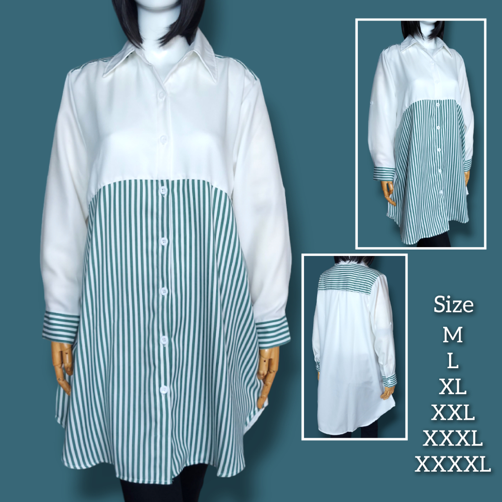 FB Shop Baju Tunik Kemeja Kasual Kombinasi Salur T1B6022