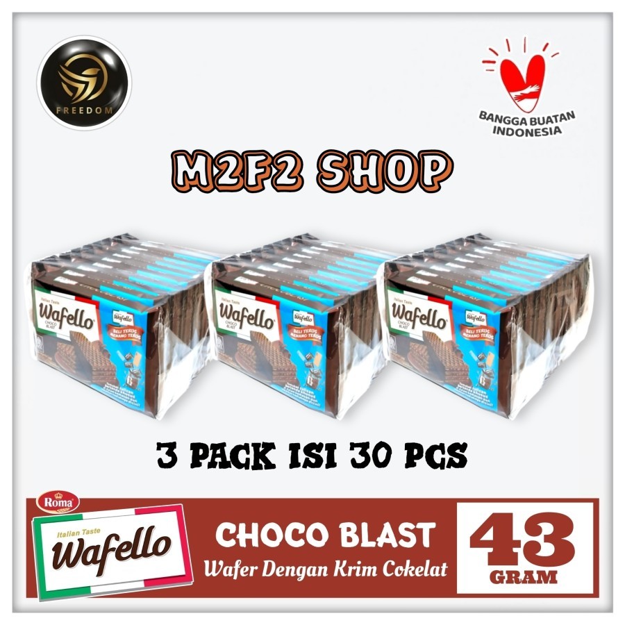 

Roma Wafer Wafello Choco Blast | Krim Cokelat - 43 gr (Kemasan 3 Pack)