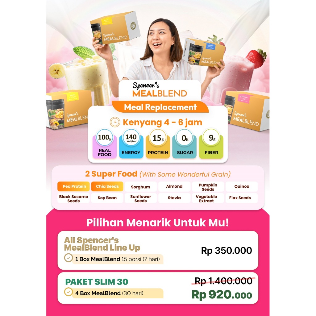 

PROMO!! - Paket 4 Box Spencer's MealBlend - Bebas Pilih Rasa - Solusi Diet Sehat - Meal Replacement