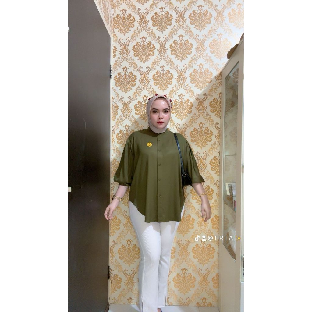 BLOUSE Rayon Twiil Polos Lengan  Balon / Blouse Wanita / Blouse Korea / Blouse Lengan Balon
