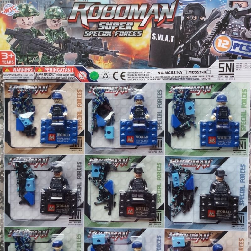 roboman tentara SWAT biru army 1 pcs mainan brick