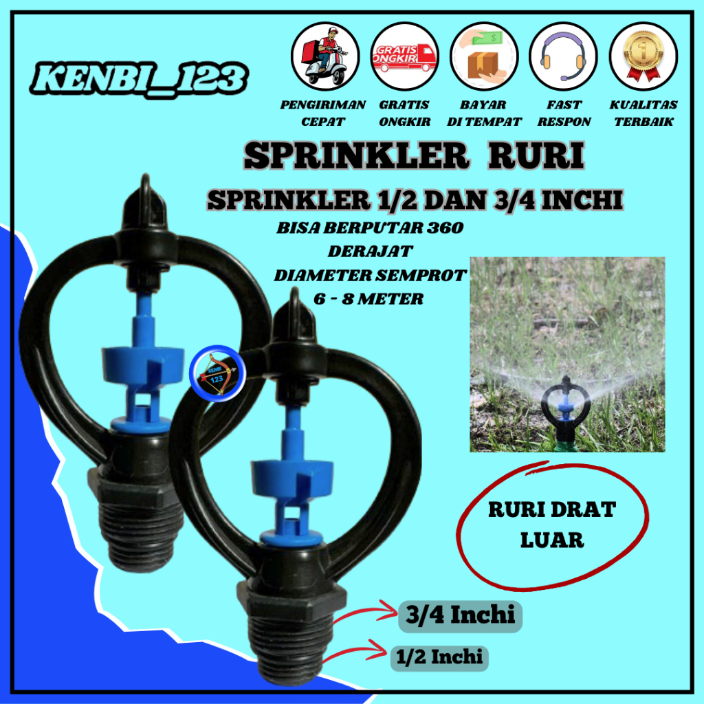 Sprinkler Ruri Sprinkler Pertanian Sprinkler Taman Sprinkler kebun Ukuran Drat 1/2 Inchi   KENBI_123