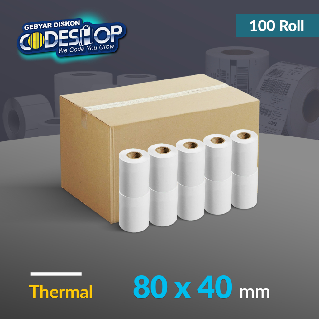 

Codeshop Kertas Thermal 80x40 / 80 x 40 mm Struk Kasir Printer Termal 80mm (1 DUS)