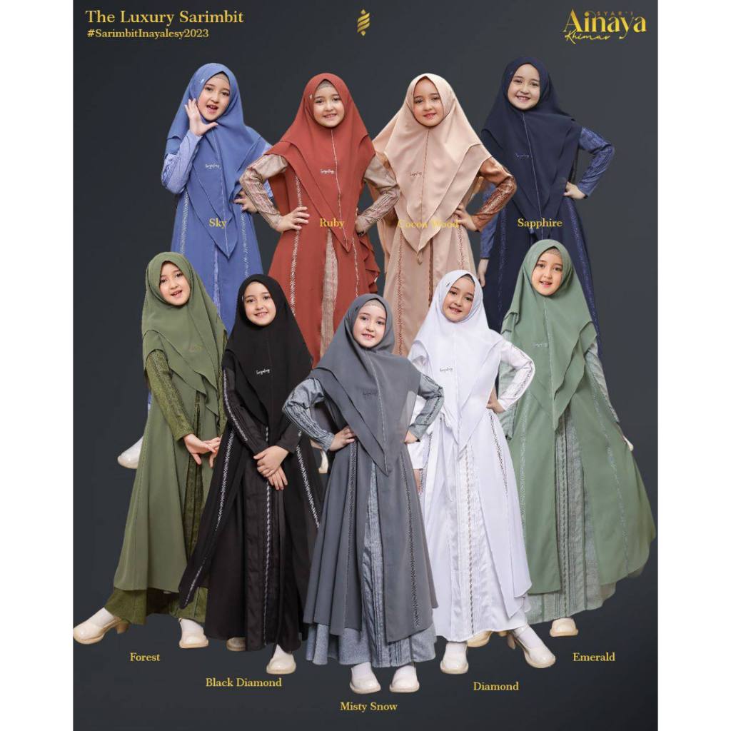 Inayalesy Set Outer Khimar Pasminah Kids Mom Dress Only DO Agra Ainaya Cocoa Wood Black Diamond Ruby