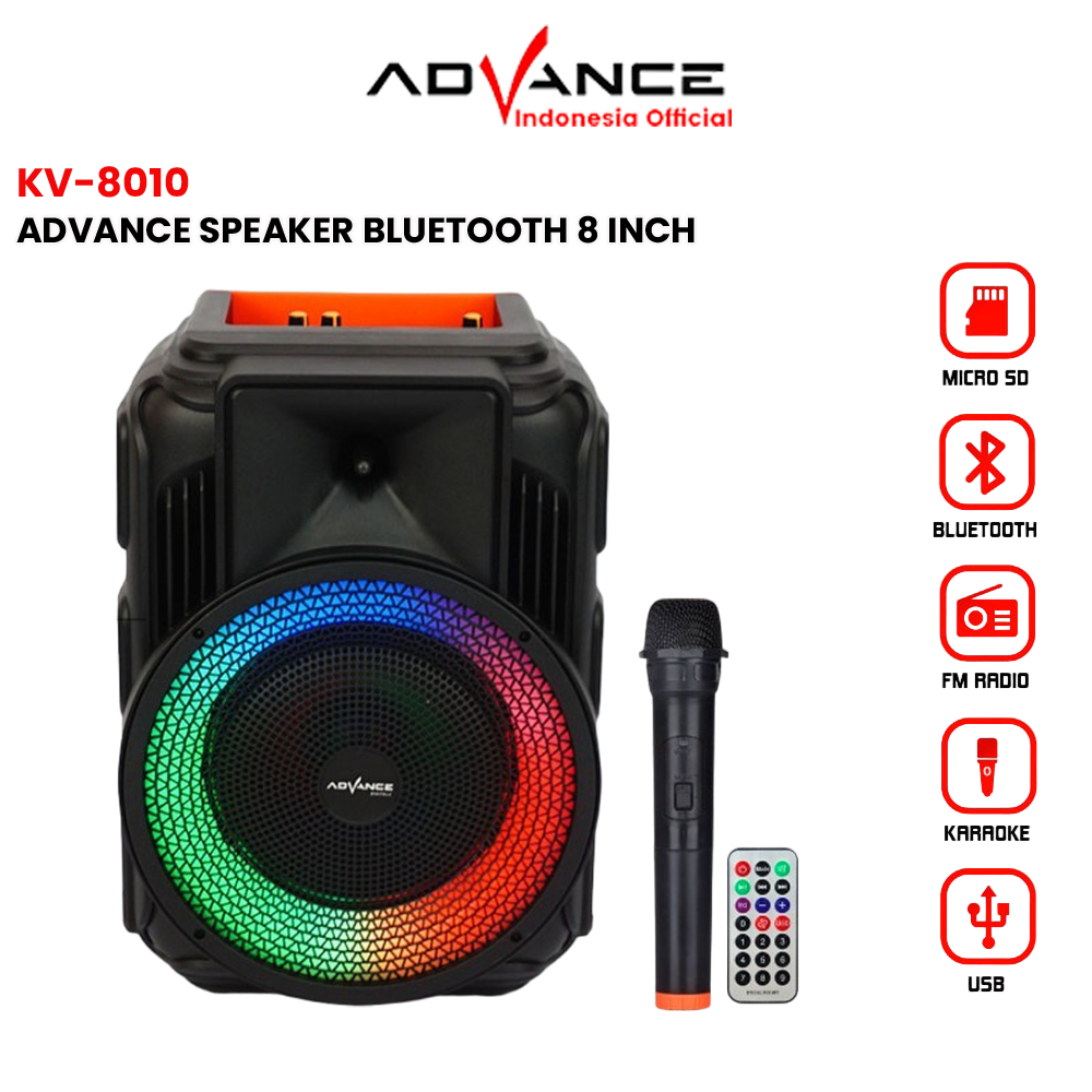 Advance Speaker Bluetooth 8 Inch KV-8010 Portable Bluetooth Gratis Mic Wireless