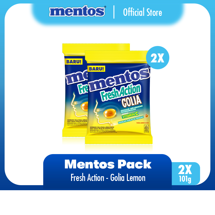 

Mentos Fresh Action Golia Honey Lemon 101g - Permen Pelega Tenggorokan Rasa Madu Lemon (2 Packs)