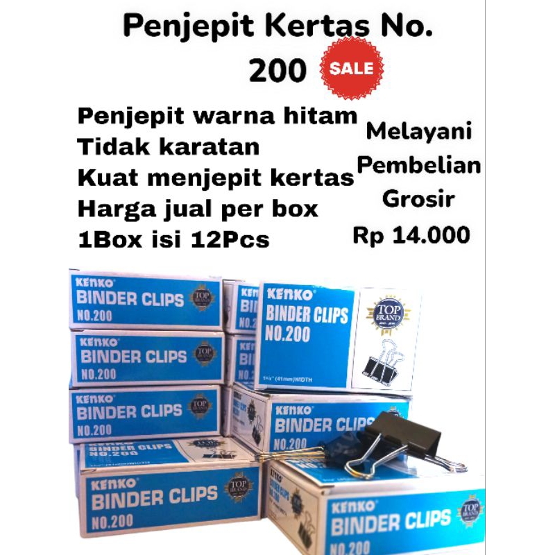 

{APM}Penjepit Kertas/Binder Clips Merek Kenko No. 200
