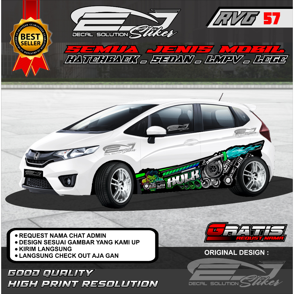 RVG57-STIKER MOBIL DECAL THAILOOK CITY CAR CUSTOM NAMA-STIKER JAZZ ERTIGA CALYA FREE CUSTOM TULISAN