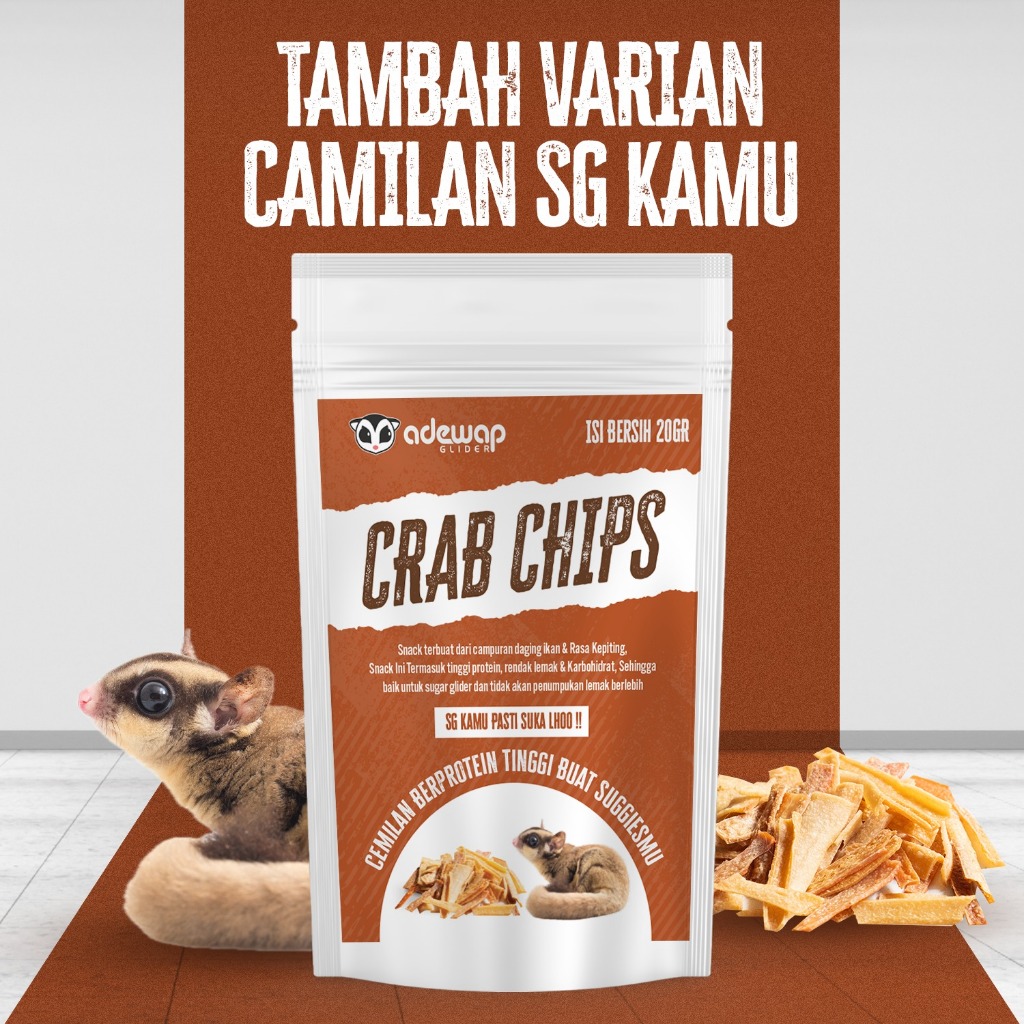 ADEWAP GLIDER Crab Chips Camilan Protein Sugar Glider Rasa Kepiting - 20gr