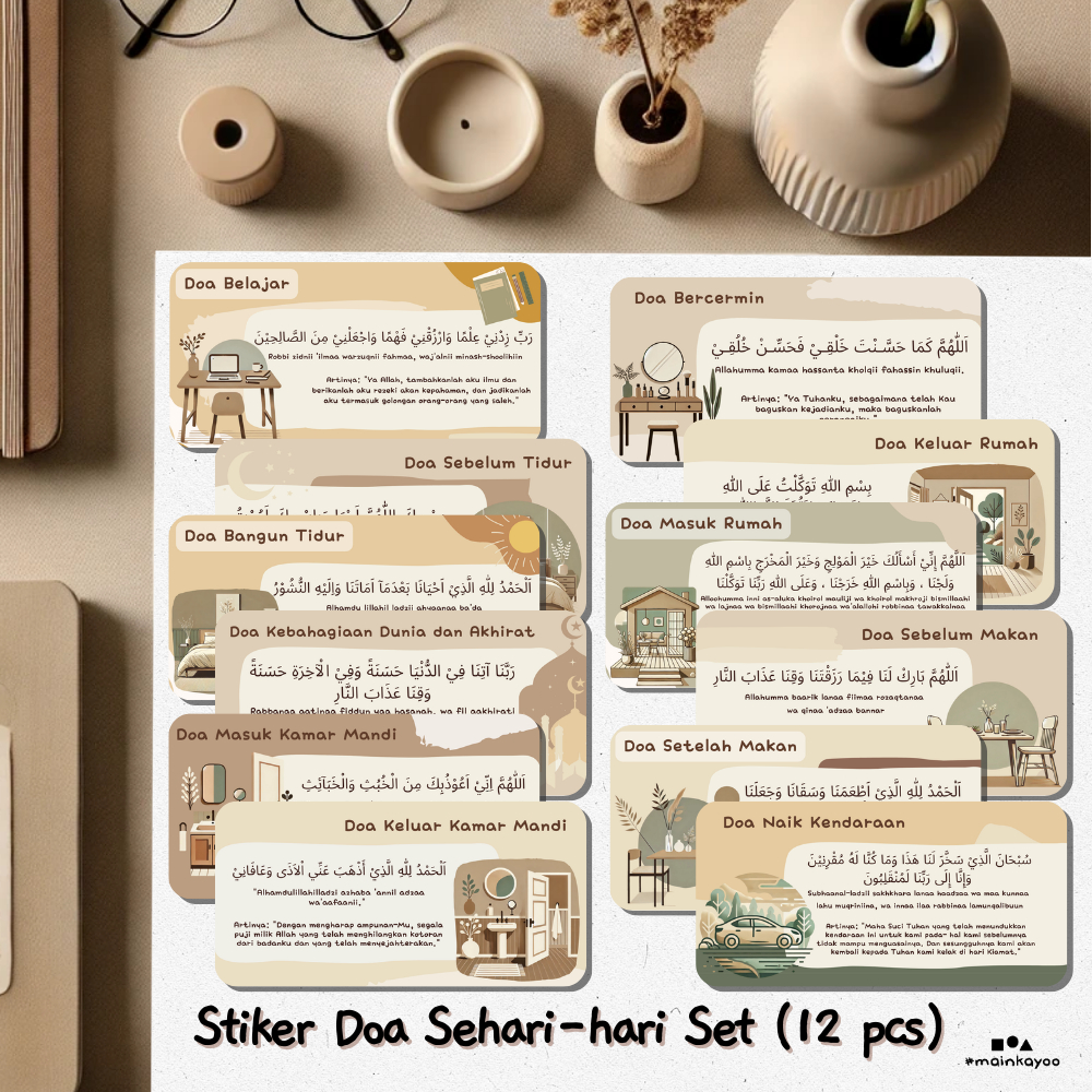 

SET Stiker (12 Stiker) Doa Sehari-hari Aesthetic - Sticker Doa Harian Edukasi Anak Muslim Sholeh