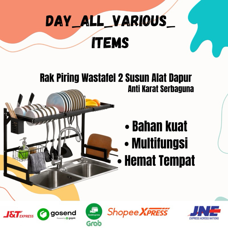 Rak Piring Wastafel 2 Susun Hitam Anti Karat Serbaguna