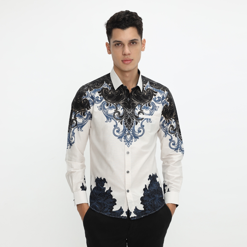 LUIGI RICCIO Kemeja Batik Pria Modern Abstrak Slimfit Casual Kerja Kantoran Sampai 5XL New Arrival W