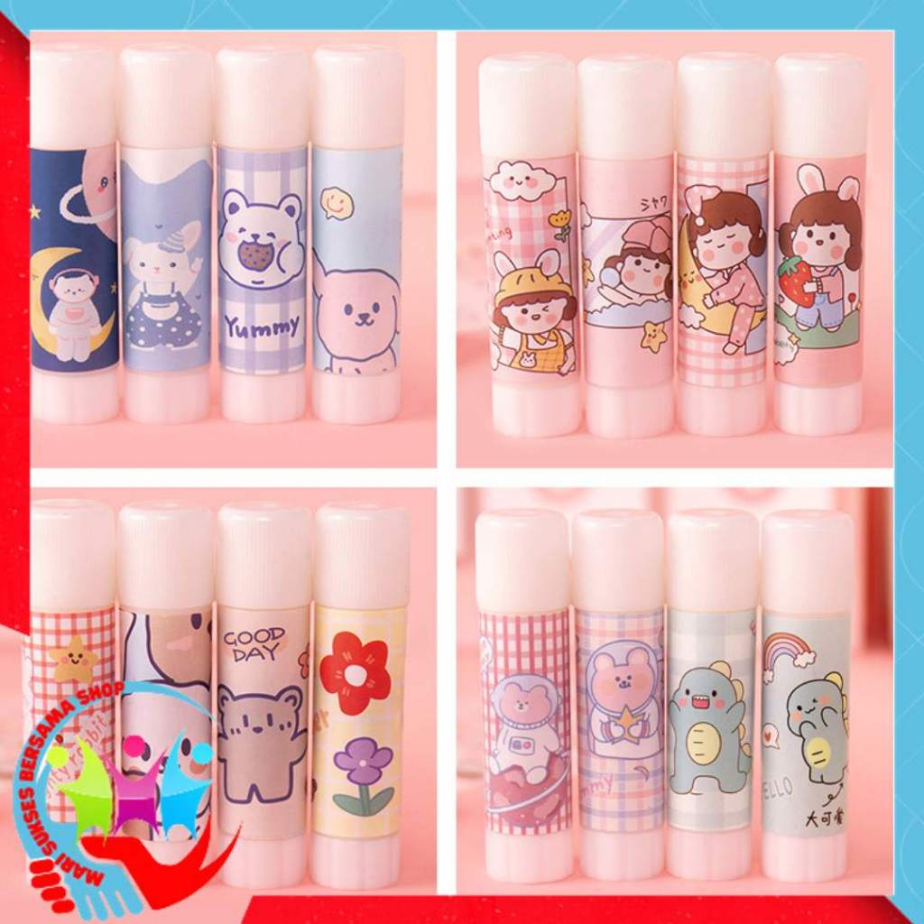 

MSBS Lem Perekat Kertas Padat Glue Stick Lem Stik Batang Putar Sekolah Kantor Motif Korea Lucu
