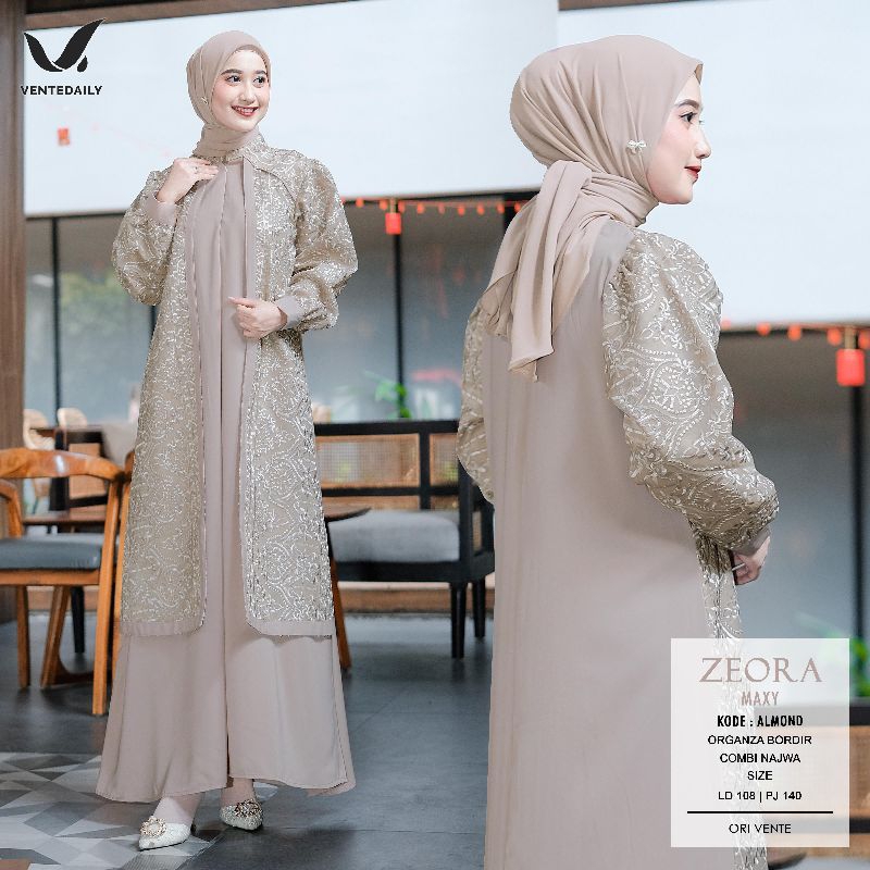 New Zeora Maxy Gamis Mix Outer Brukat Bordir Organza Najwa Fashion Wanita Brukat Original Vente Dail