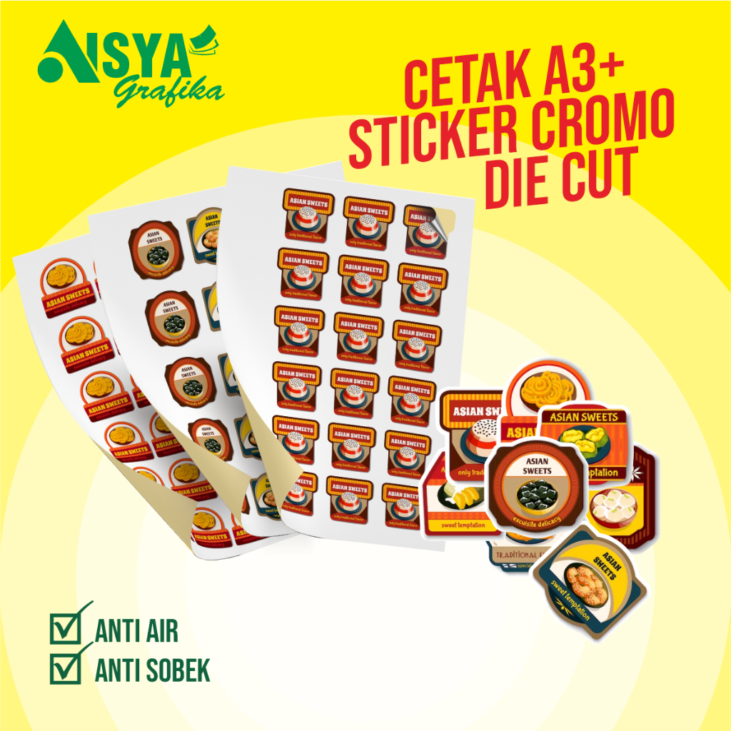 

CETAK A3+ STIKER CROMO CUTTING PUTUS DIE CUT / stiker bontak die cut / stiker kemasan cutting