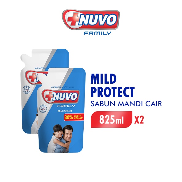 Nuvo Family Sabun Mandi Cair Mild Protect Biru Pouch 825Ml X2 v A5N8