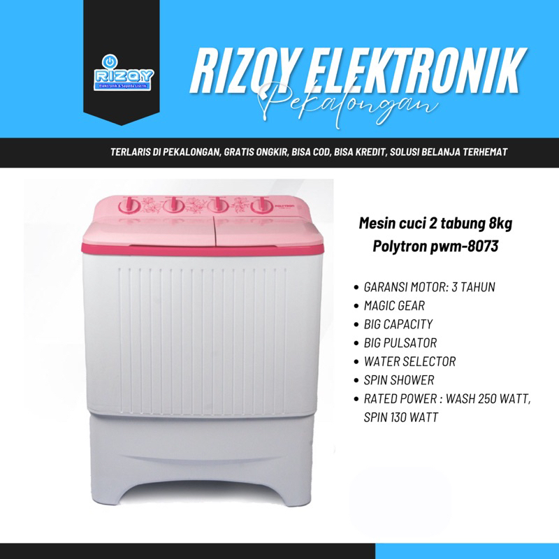 Mesin Cuci 2 tabung 8kg Polytron pwm 8073