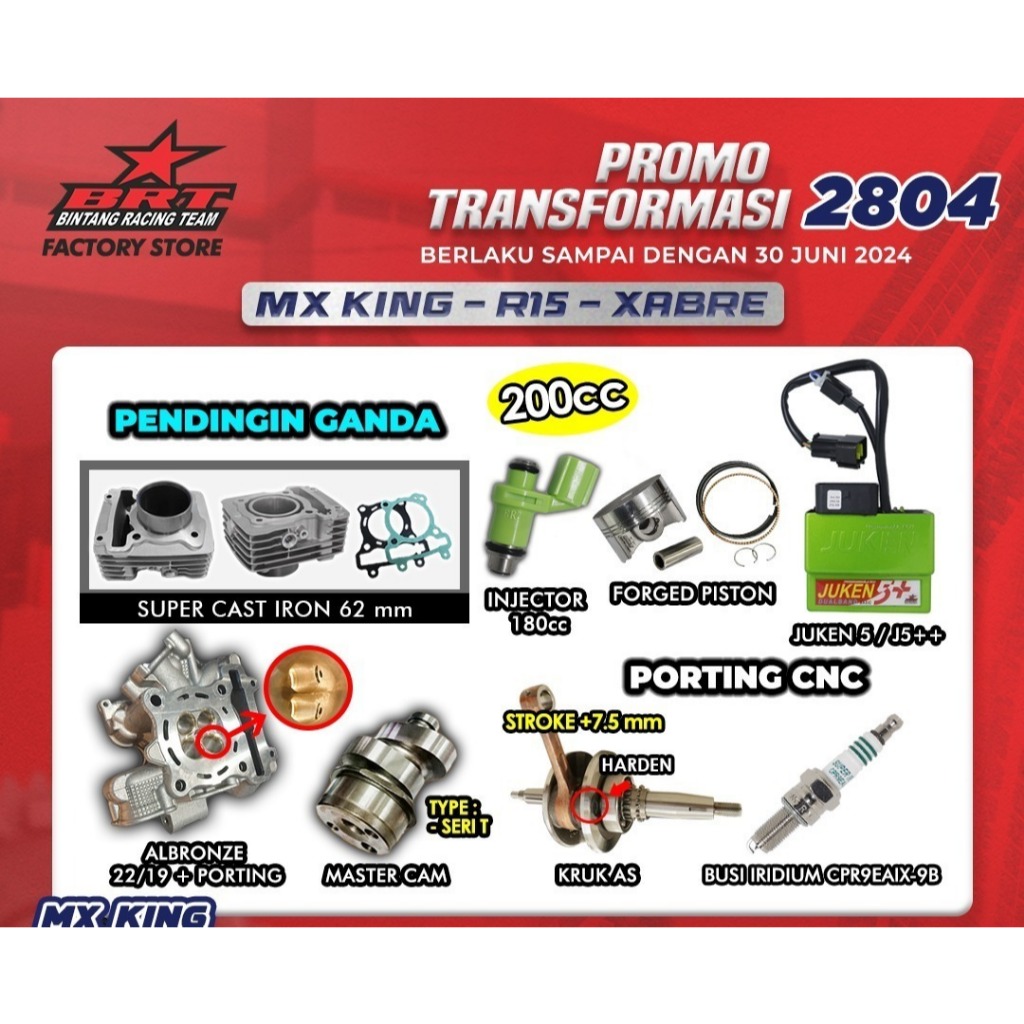 PAKET BORE UP 2804 MX KING / R15/ XABRE 200CC BRT