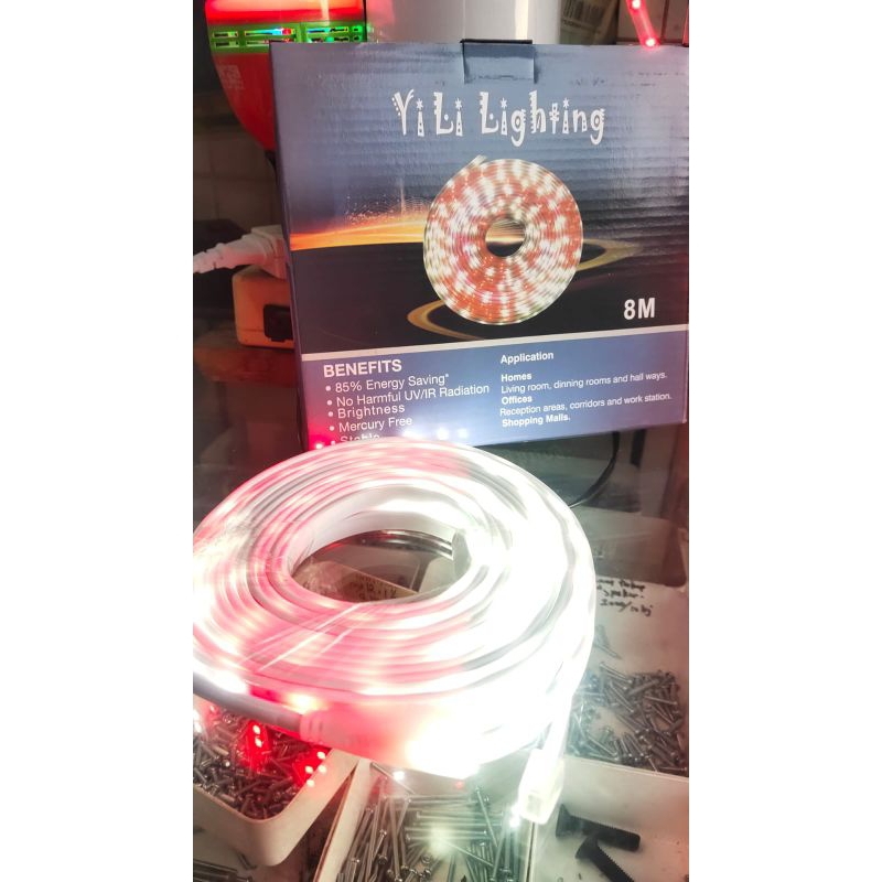 Lampu LED strip Selang MERAH PUTIH, 2835 220V+Adaptor