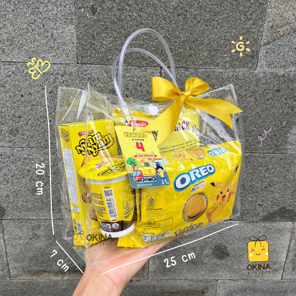 

[PREMIUM - 25x7x20] OKINA Tas Mika Transparan | Tas PVC Bening | Tas Hampers Polos | Goodiebag Hampers | Gift Bag | Souvenir Ulang Tahun