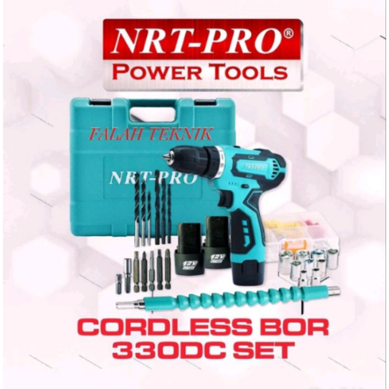 Mesin Bor Cordless Batre Baterai NRT PRO DC 330 Set Mesin Bor Cas NRT