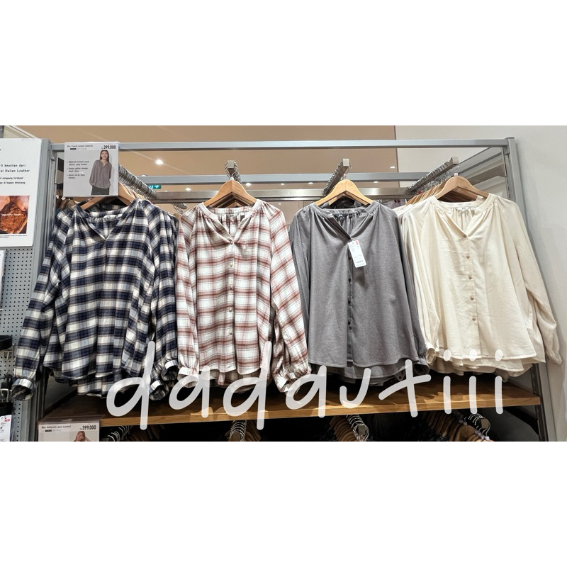 Blus Flannel Lembut Gathered WOMEN UNIQLO