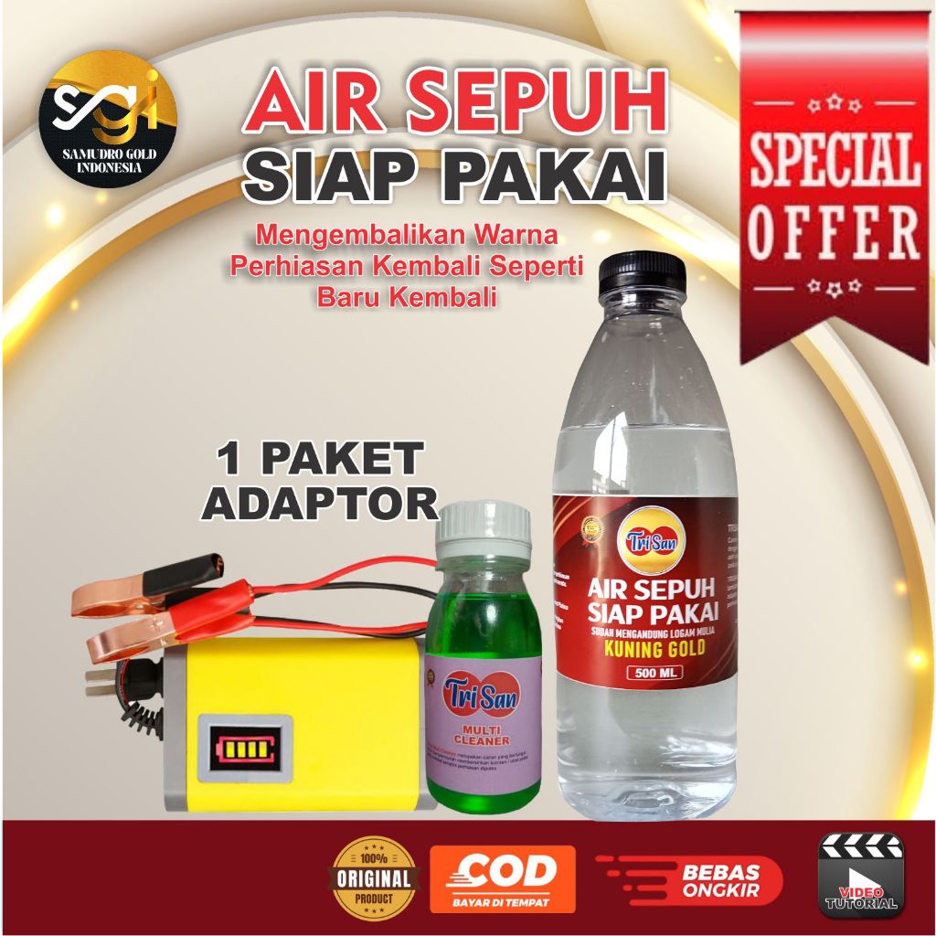 Air Sepuh Siap Pakai Paket Adaptor Cairan Pembersih Sepuhan Perhiasan Emas Perak Logam Mulia