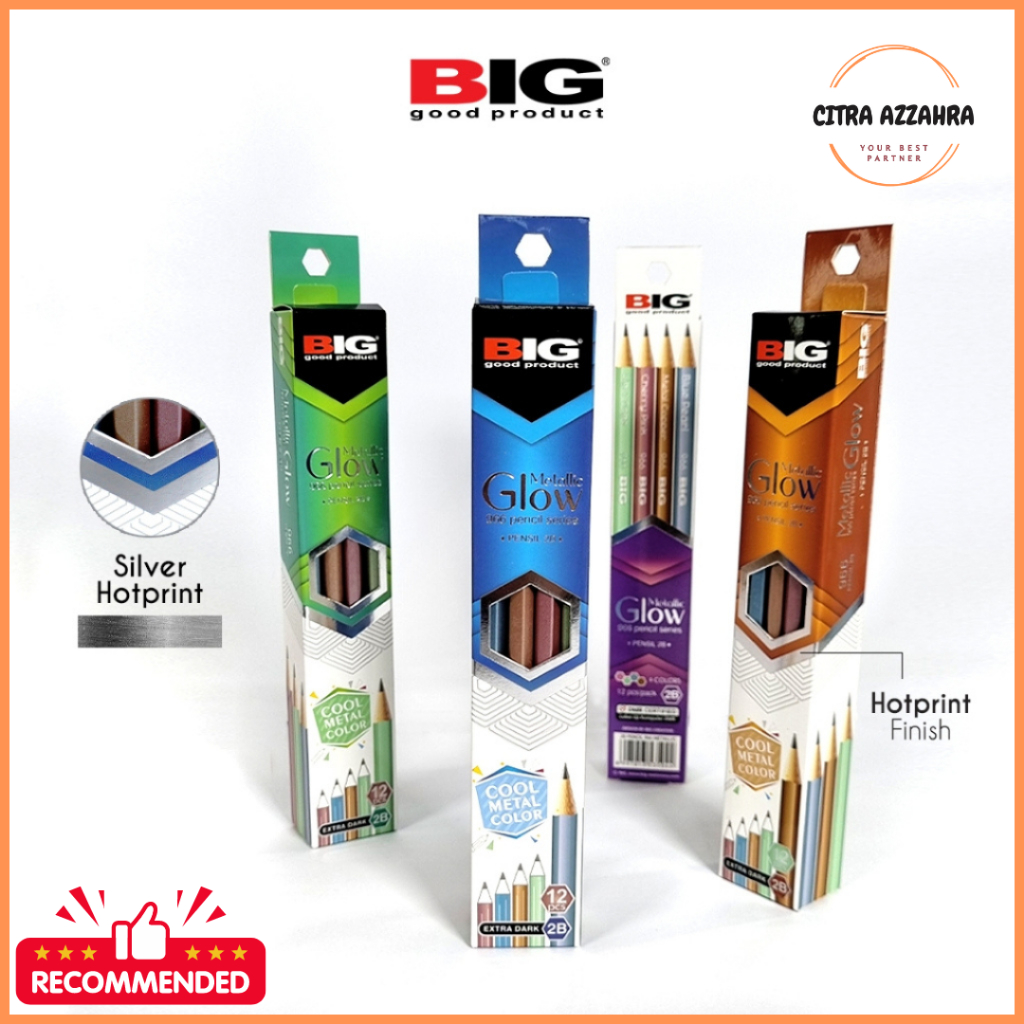 

ISI 12 12 Pcs BIG Pensil 2B Metallic Glow Graphite Pencil Standar Ujian Extra Dark PS-966