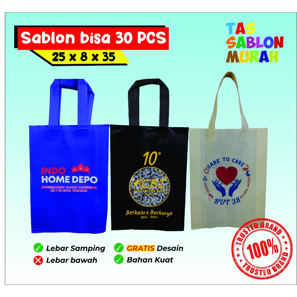 

Goodie Bag Spunbond 25x35cm Sablon Cepat Bagus Kain Kuat Ekonomis